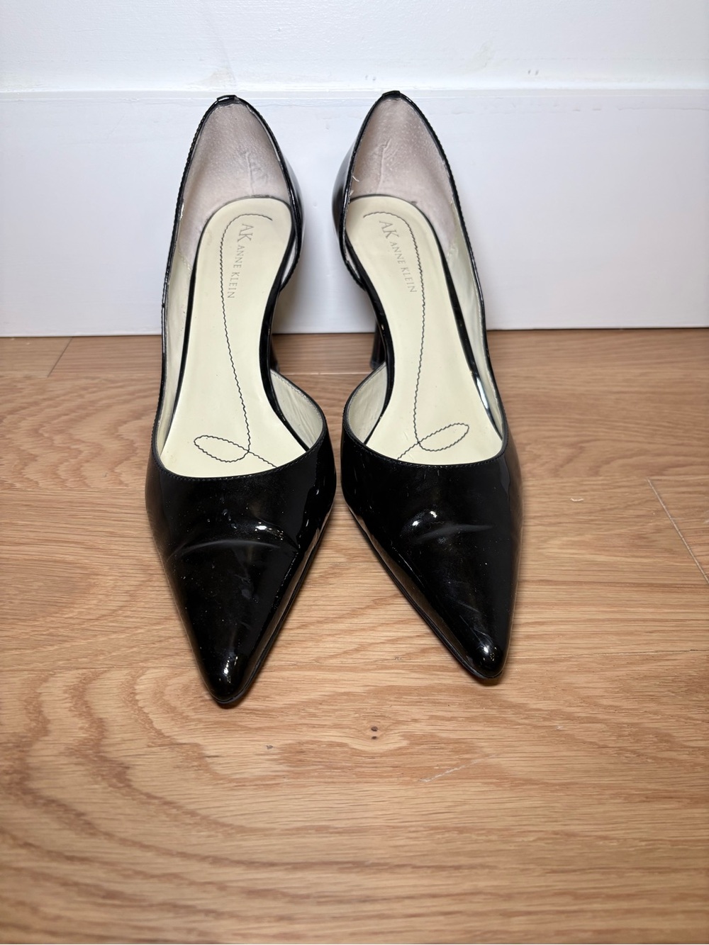 Anne Klein Black Patent Pointed Toe D’Orsay Heels Size 9M